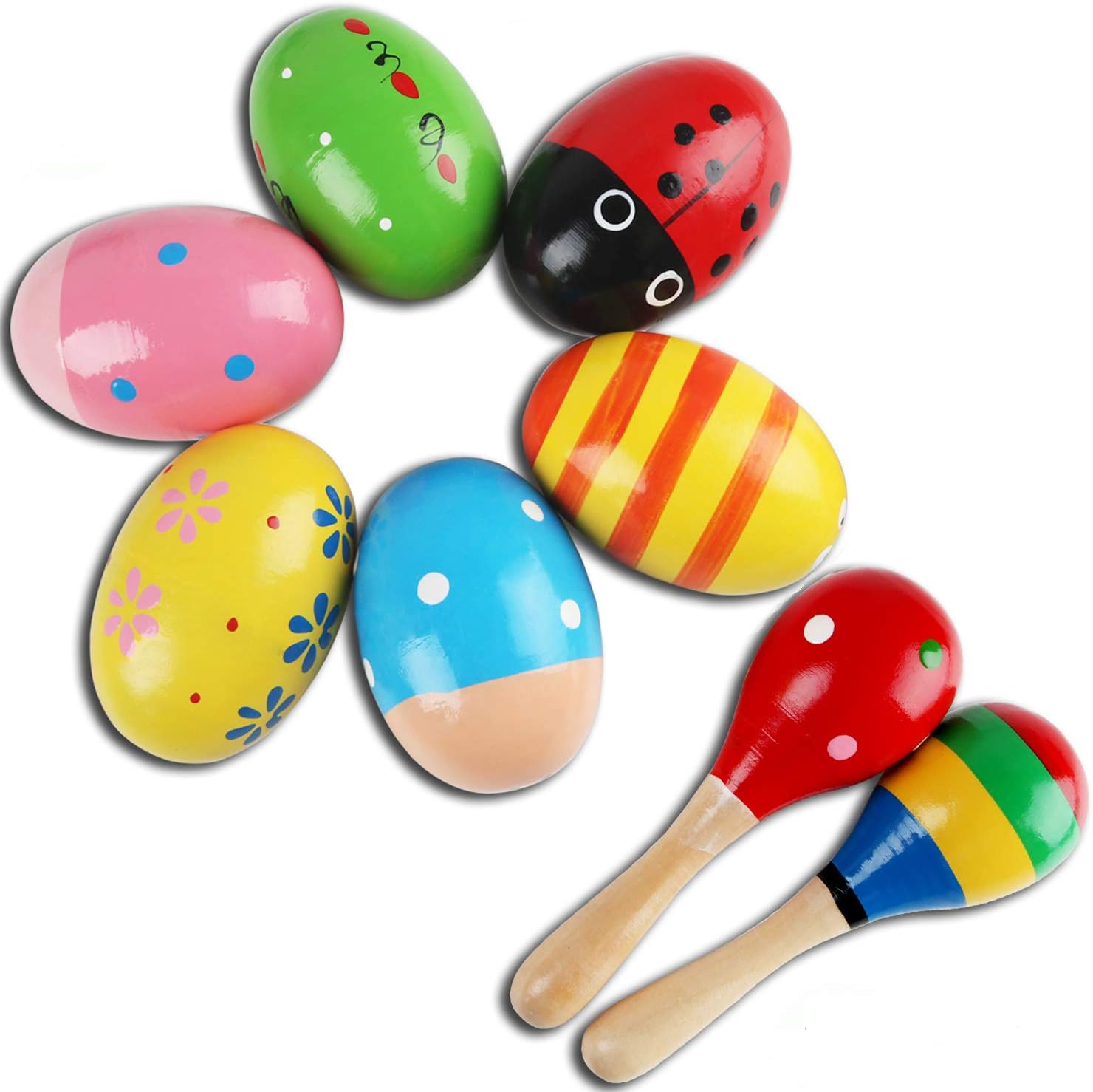 Wooden Maracas Egg Shaker Percussion Musical Egg Maracas for Baby, 6PCS