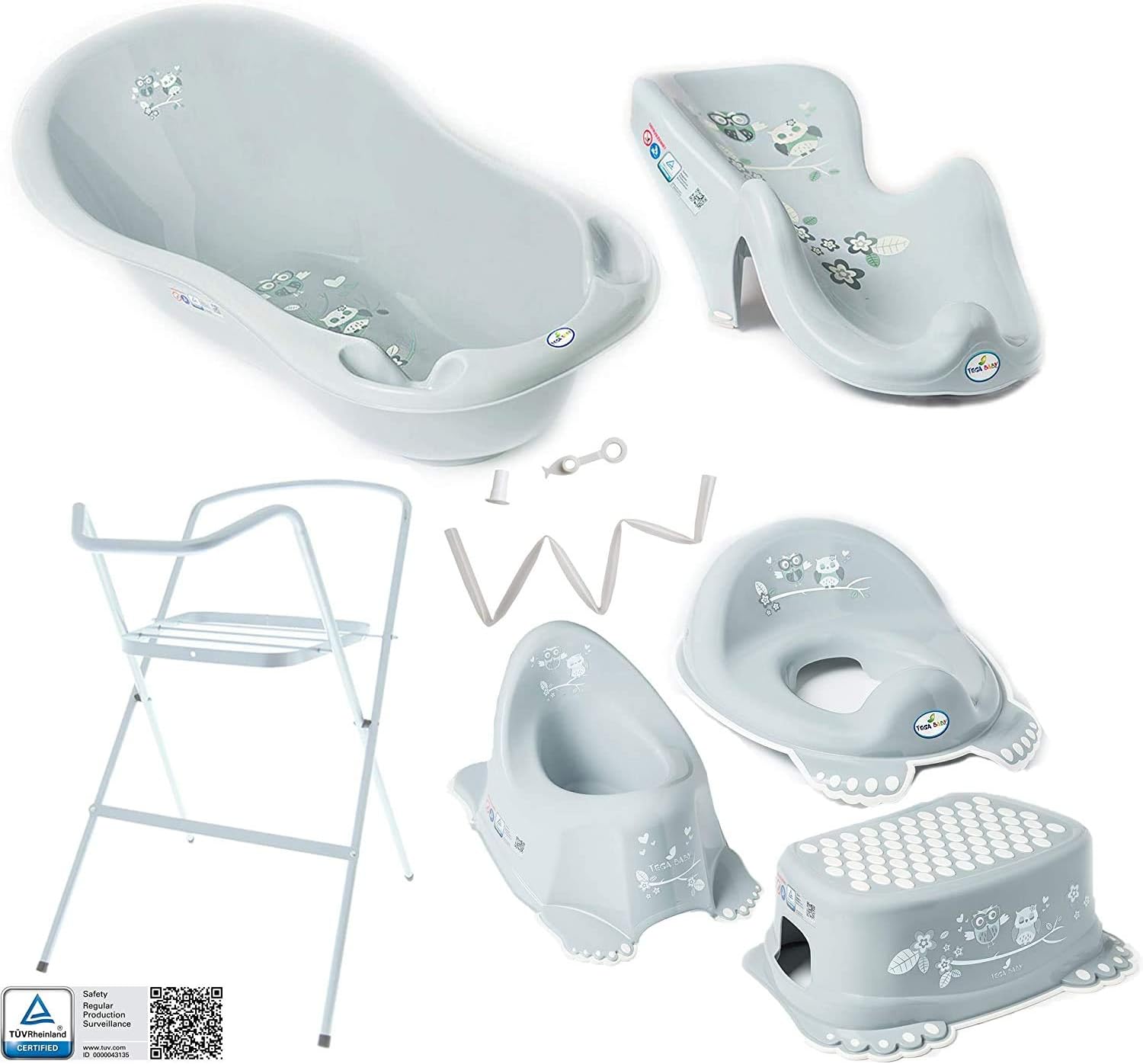 Baby Bathtub with Frame and Bath seat - Various Sets for Newborns with Baby bathtubs + Stand + Drain + Bath seat + Potty + Toilet Trainer + Stool. Tüv Rhineland Tested!