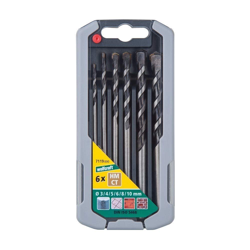 wolfcraft TC Rock Drill Bit Set "Professional" 6 Pcs. I 7119000 I For drilling into concrete, artificial stone and natural stone