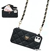UnnFiko Wallet Case Compatible with iPhone 13 Pro, Cute Light Luxury Bag Design, Purse Flip Card Pouch Cover Soft Silicone Case with Handstrap Long Shoulder Strap (Black, iPhone 13 Pro)