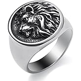 SOBHART Mens Signet Ring Stainless Steel Lion Eagle Head Statement Rings Jewelry for Men Size 8/9/10/11/12/13