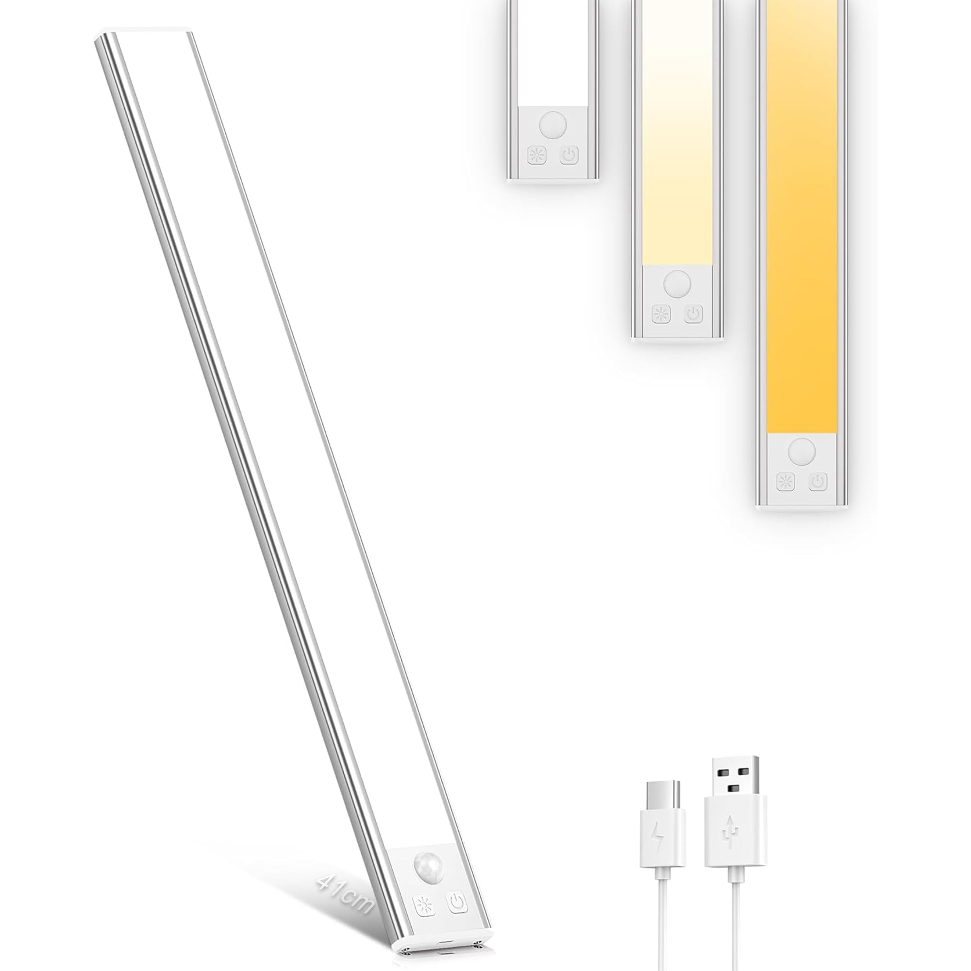 OUILA Under Cabinet Kitchen Lights, 72 LED [1 Pack] 3 Color Stepless Dimming Motion Sensor Lights Indoor, 2800mAh USB-C Rechargeable LED Lights for Cupboard, Kitchen