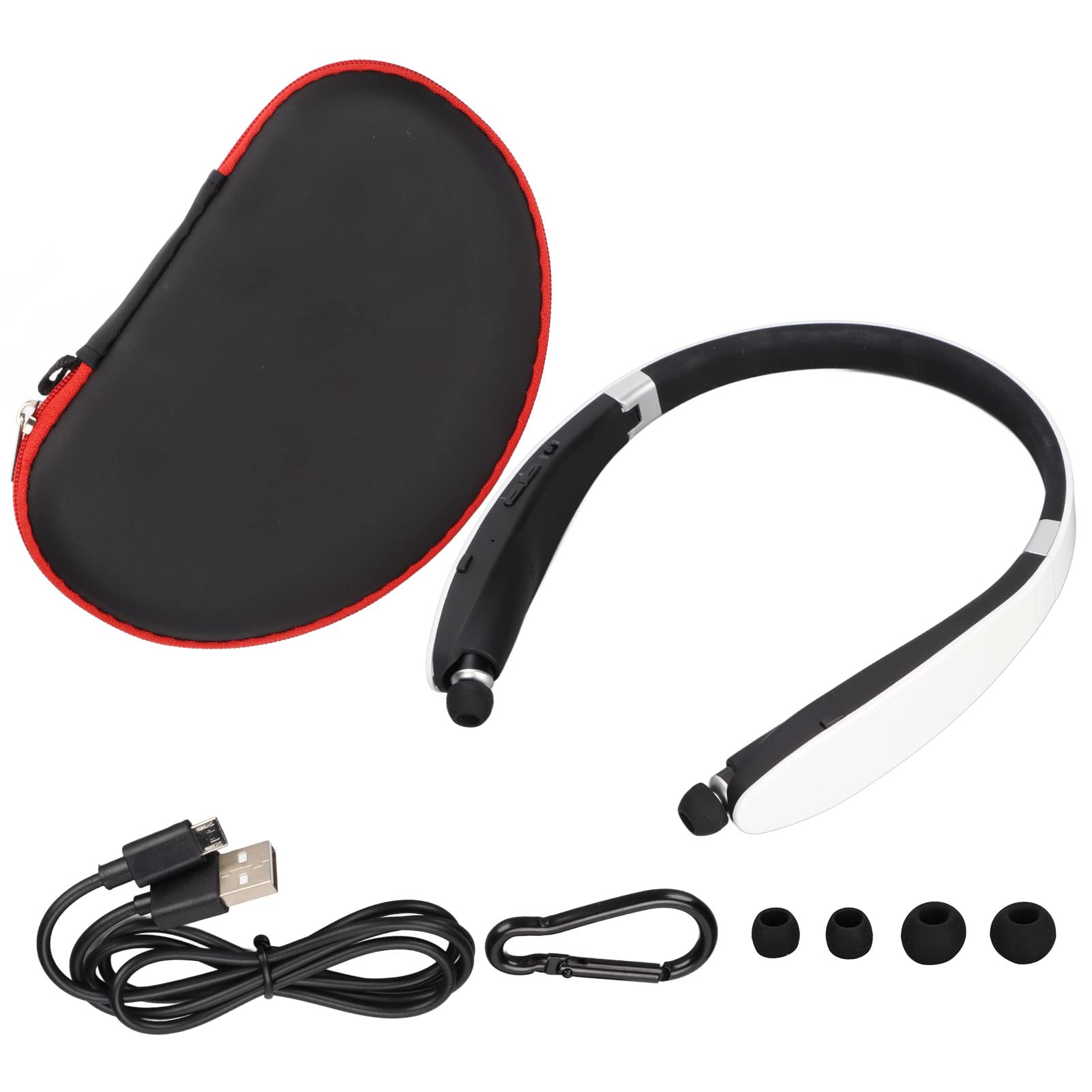 Sxhlseller Neckband Bluetooth Headphone, Foldable Retractable Earbuds Wireless Headset with Mic, Stereo Noise Cancelling Headset for Training, Travel, Business(White)