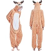 Posinda Deer Onesie Pajamas Animal Onepiece Costume Unisex Adult Halloween Christmas Deer Costume Sleepwear for Women