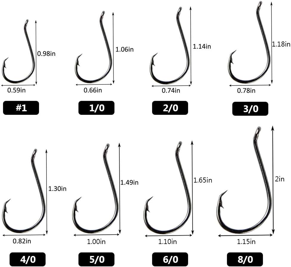UCEC 150pcs/box Circle Hooks 2X Strong Customized Offset Sport Circle Hooks Black High Carbon Steel Octopus Fishing Hooks - Size:#1 1/0 2/0 3/0 4/0 5/0 6/0 8/0 : Sports & Outdoors