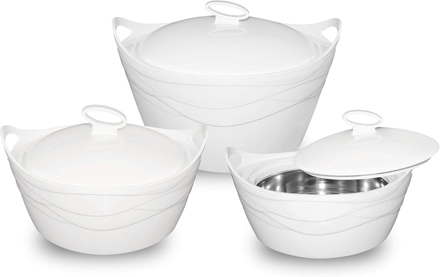 BEM | Thermoschüssel 3er Set mit Deckel | Warmhalten | Isolierschuessel für Essen, Grillgut, Grillfleisch | Thermobox aus Edelstahl | Warmhaltebehaelter | Thermotopf auch für unterwegs | Schüssel