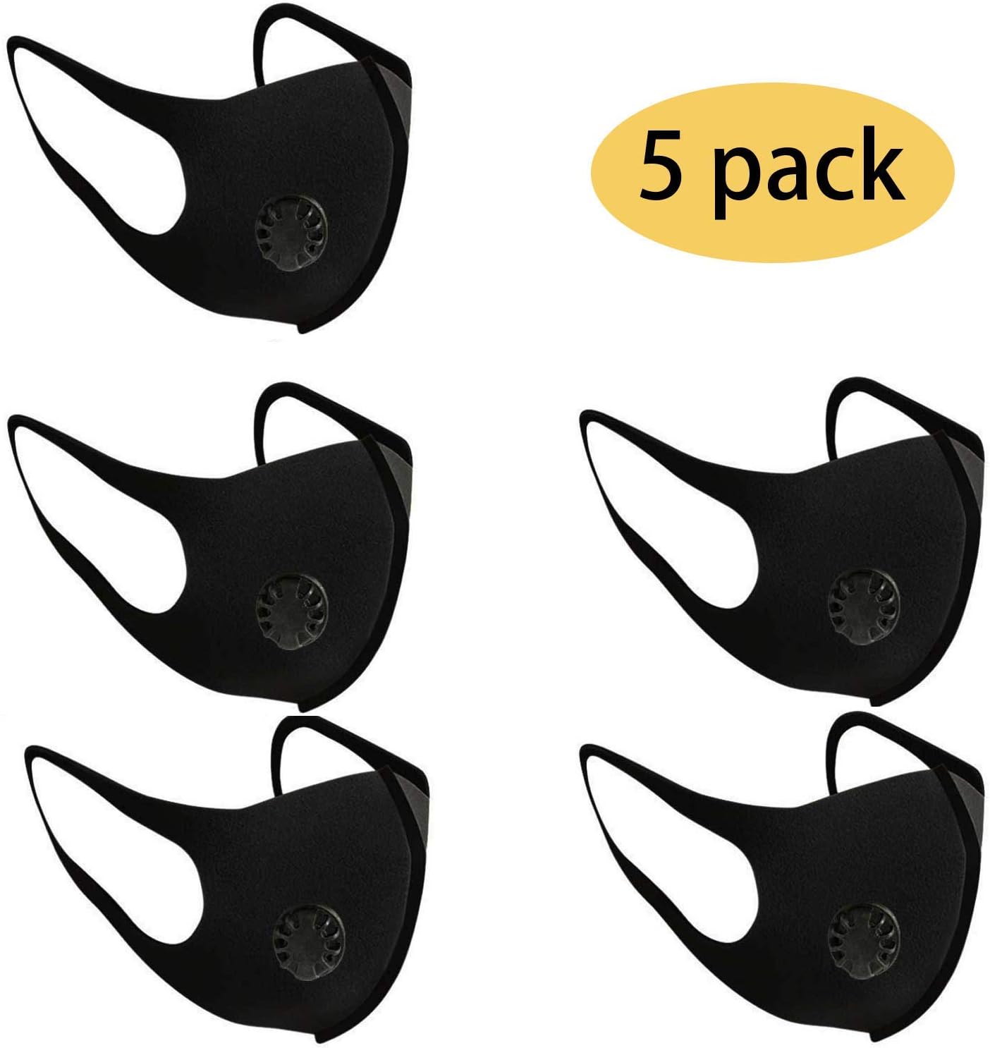 5 Pack Reusable Mouth Dust Masks Adult Anti Dust Face Mask Exhalation Valve, Adjustable Black Cotton Face Mask Washable