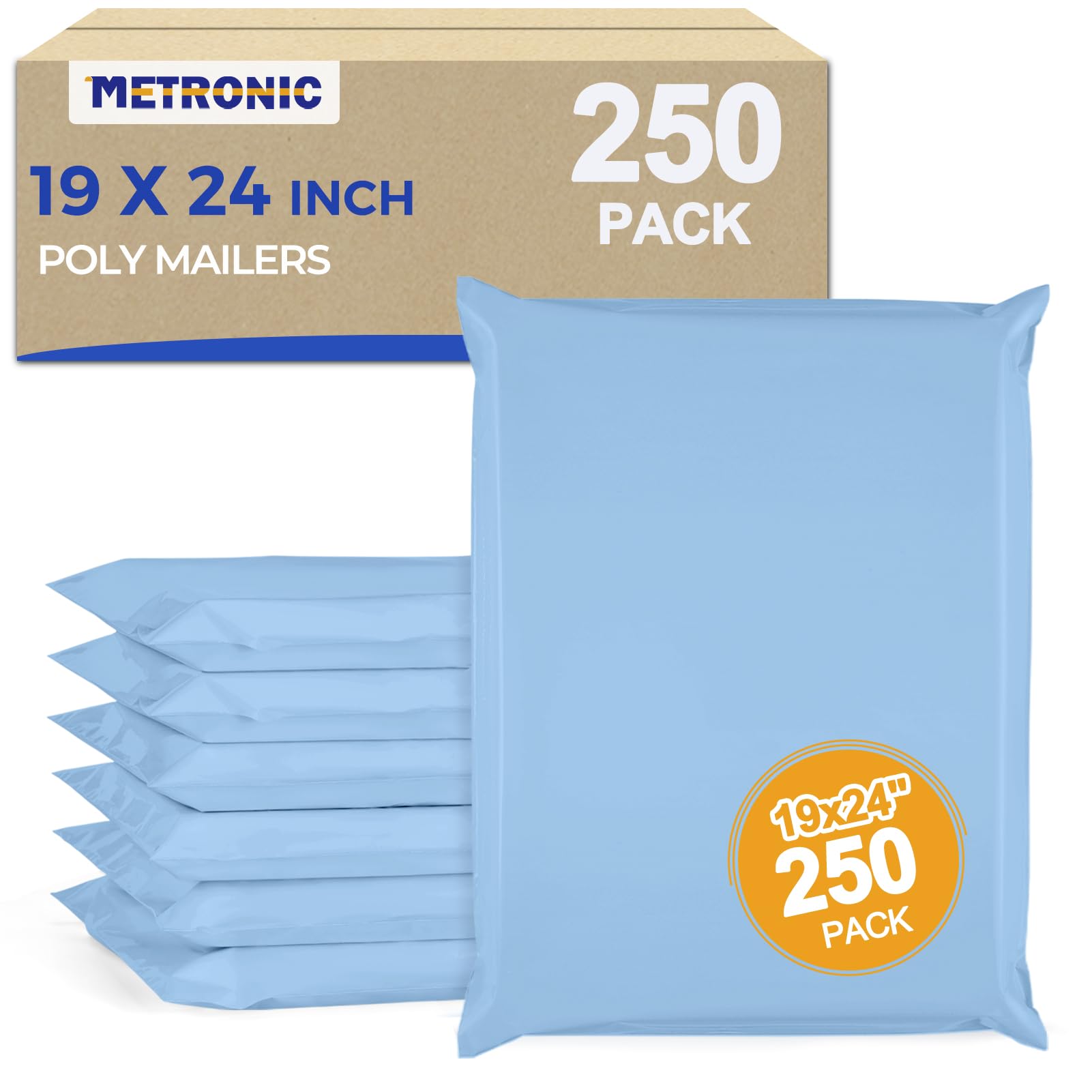 metronic poly mailers 19x24 250pc large shipping bags for clothes,heavy duty shipping envelopes for small business,strong adhesive self-seal plastic mailing bags for ecommerce packaging, light blue blue 19x24 250pc