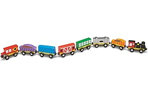 Melissa & Doug Wooden Train Cars (8 pcs) | Magnetic Train, Wooden Train Toys, Train Sets for Toddlers and Kids Ages 3+