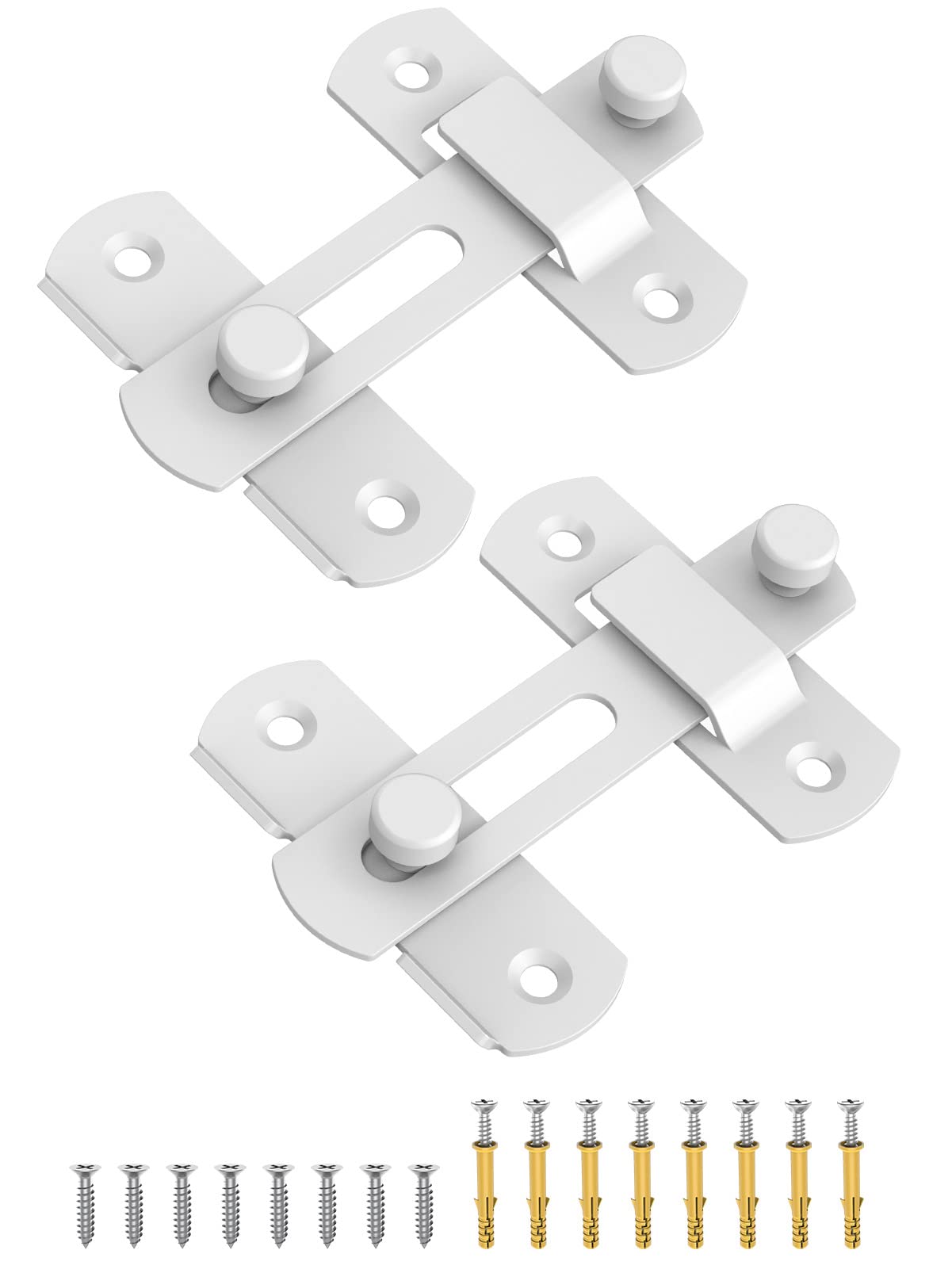 MeBantoo Sliding Barn Door Lock, Stainless Steel Safety Flip Gate Latches & Door Bolt Locks for Wine Cabinet, Bathroom, Outdoor, Garage, Garden, Closet (2, White)