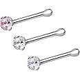 Forbidden Body Jewelry Nose Rings Sterling Silver CZ Simulated Diamond Micro Nose Studs 22G (Set of 3)