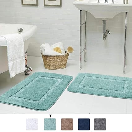 Buy Flamingo P Hand Tufted Heavy Weight Construction Bathroom Rugs 2 Pieces Super Soft Plush Absorbent Non Slip Tpr Rubber Bath Mat For Kitchen Bedroom 17 X 24 Eggshell Blue Online At