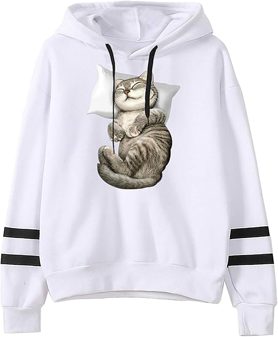 Felpa Con Cappuccio Giapponese Per Bambina | Stampa Gatto Kawaii E Alfabeto | Maniche Lunghe, Misto Cotone - Foto 8