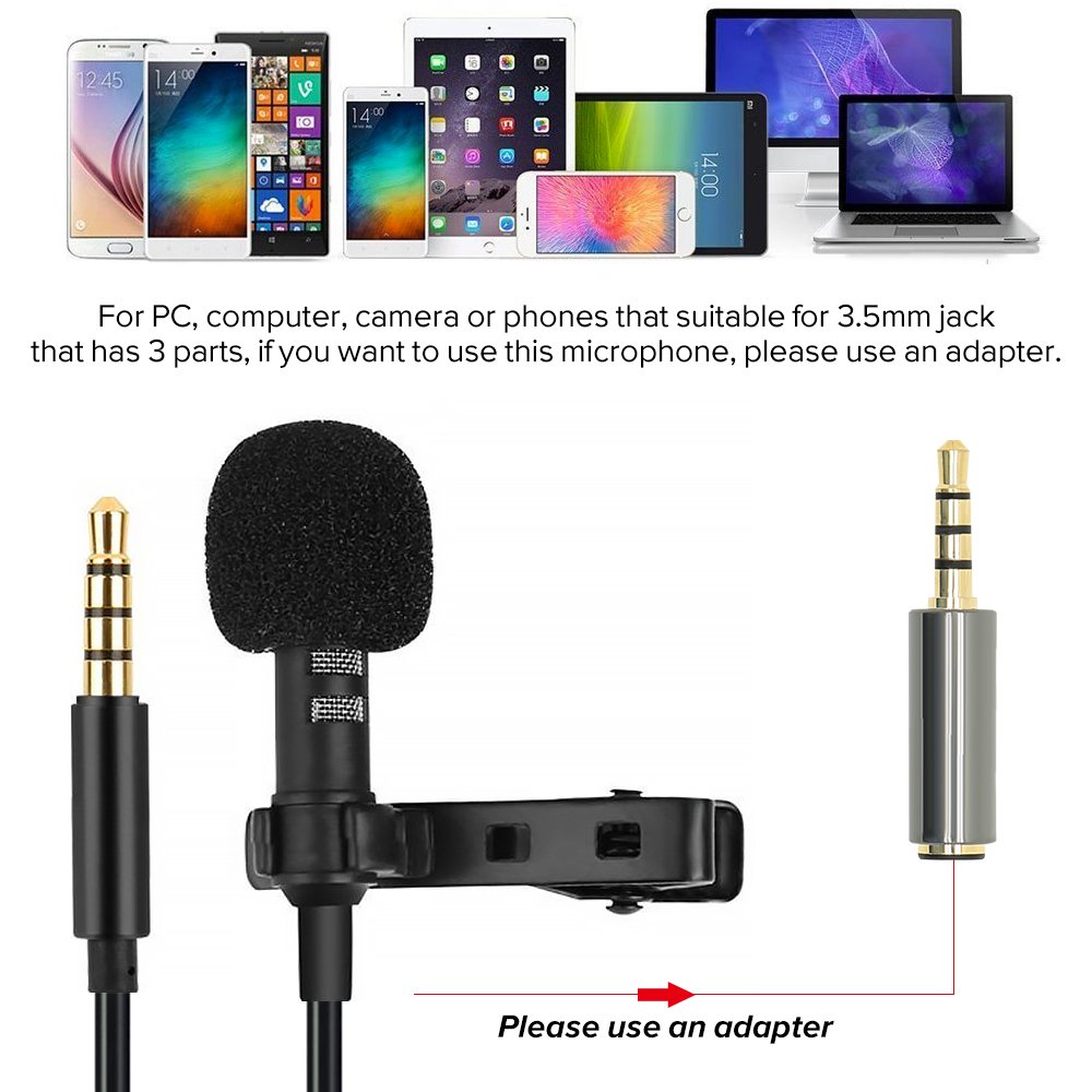 Clan_X Lavalier Microphone, Hands Free Clip-on Lapel Mini Mic with Omnidirectional Condenser for KTV, Recording, Voice Chat, Speaking, Video Conference, Noise Cancelling Mic