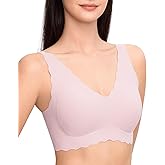 Ubras Deep V Seamless Bras for Women Scalloped Wireless Bralette Comfortable Soft Everyday Sleep Bras Smart Size