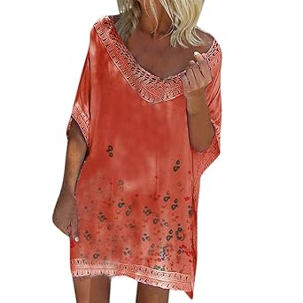 Riou Strandkleid Damen Sommer Große Größen Kurz Bat Low Cut Boho Sommerkleid Elegant Günstig für Mode Frauen Lässige Lose Pri