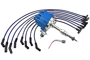 A-Team Performance - HEI Distributor 65K Volt Blue Cap, 8mm Silicone Spark Plug Wires Blue and Pigtail Wiring Harness Kit - Compatible with SBF Small Bock Ford 221 260 289 302