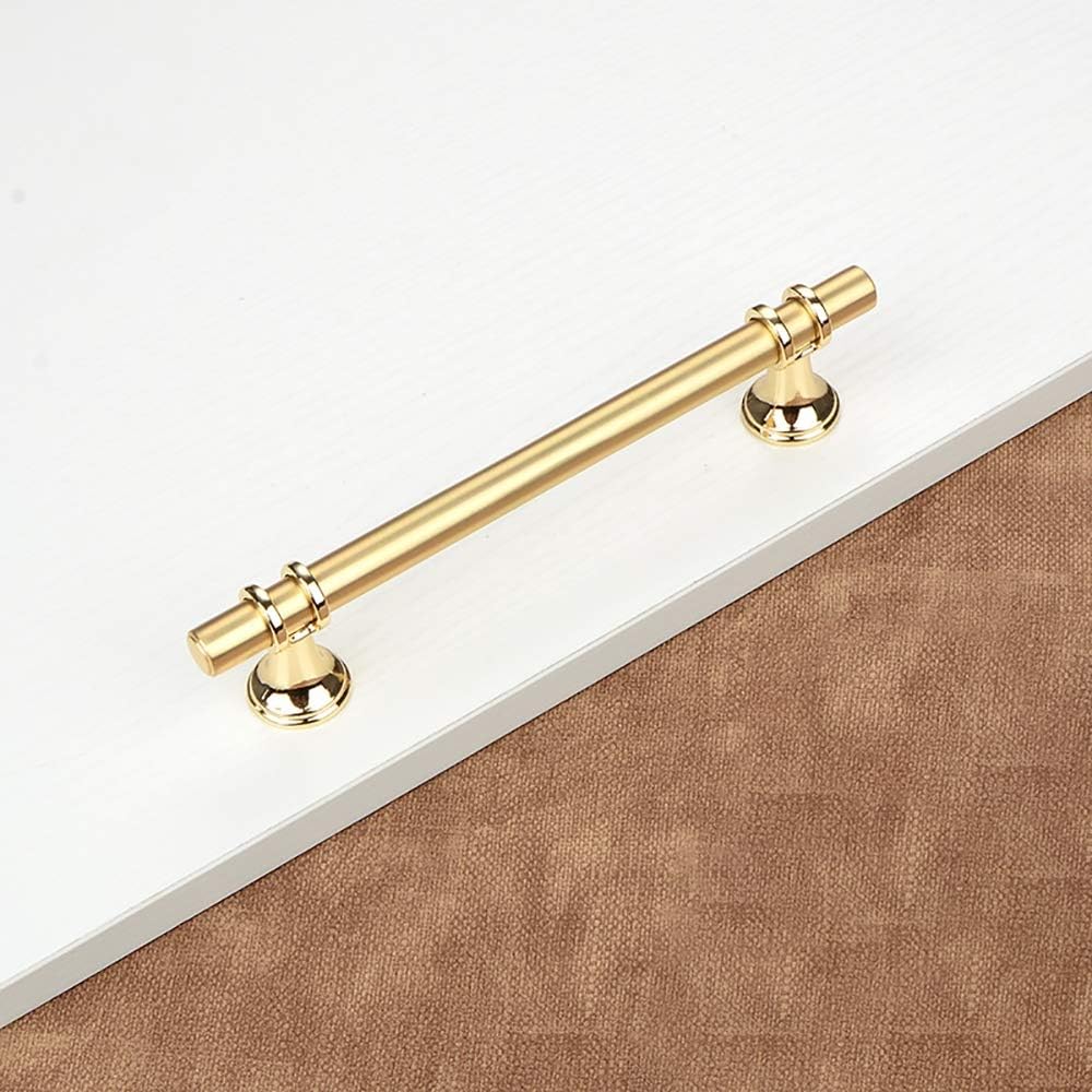Door Handle,High Grade Simple Lengthen Zinc Alloy Black Door Levers Furniture Handle Suitable for TV Cabinets Shoebox Bathroom Drawer Chest Wine Cooler(2 Pieces),Gold,128mm