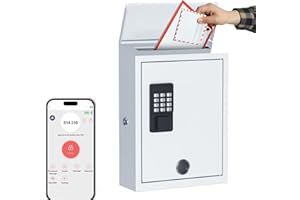 WeHere Mailbox with Electronic Lock, Wall Mount Locking MailBoxes for House Outside, Metal Suggesion Box, Key Drop Box, OTP/Fixed Code/Key Unlock, Large Capacity, White, 14x4x10in