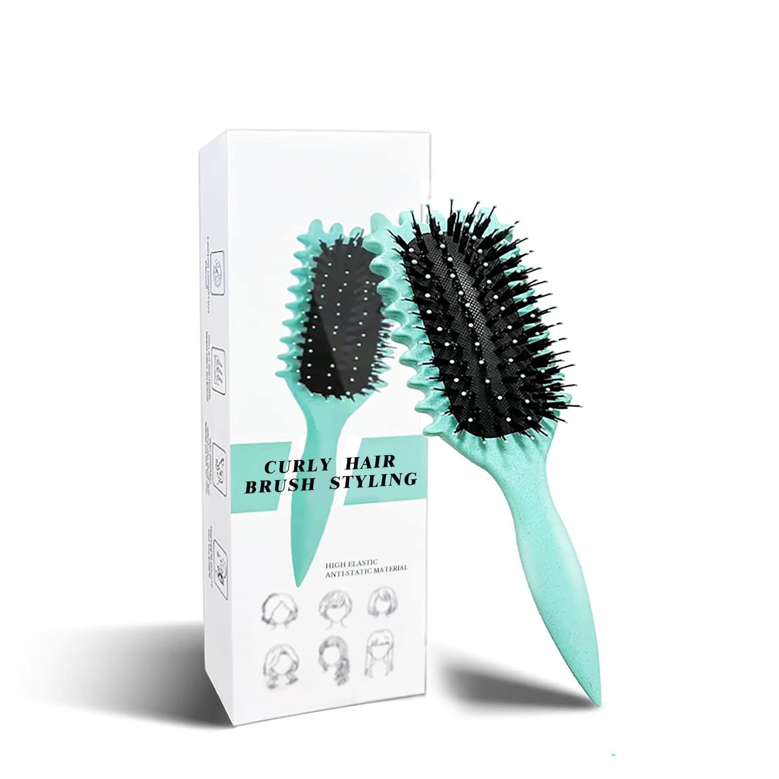 Curl Brush - Define Styling Brush with Prongs, for Combing and Shaping Men's and Women's Curls to Reduce Pulling and Curl Separation (Green, 24cm) — image 1