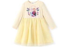 Disney Frozen Elsa Princess Cinderella Ariel Jasmine Rapunzel Baby/Toddler Dress, Ruffle Long-Sleeve Mesh Overlay Tulle Dress