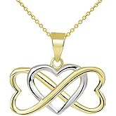 Jewelry America 14k Yellow Gold Two Tone Interlocking Triple Heart Infinity Love Symbol Pendant Necklace