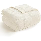 Snuggle Sac Checkered Throw Blanket Faux Fur Microfiber Blankets for Couch,Cozy Soft Warm Blanket for Sofa Bedroom Living Room,Solid Ivory,50x60 inches