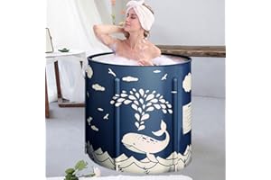 BESTHLS Foldable Bathtub Portable Soaking Bath Tub,Eco-Friendly Bathing Tub for Shower Stall (Blue Whale-1)
