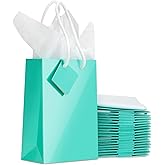 BLUE PANDA Gift Bags - 20 Pack Small Teal, 7.9 x 5.5 x 2.5 In - Teal Party Favor Bags for Baby Shower, Wedding & Birthday with Tags & Tissue Paper