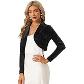 Allegra K Long Sleeve Shrug Top for Women's Lapel Collar Velvet Christmas Open Front Cropped Cardigan