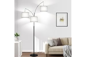NINTIUE Dimmable Floor Lamp, 3 Lights Arc Floor Lamps for Living Room, Modern Tall Standing Tree Lamp with Gray Linen Shade & Heavy Base, Large Floor Lamp for Bedroom Office, 3x1000 LM LED Bulbs Included
