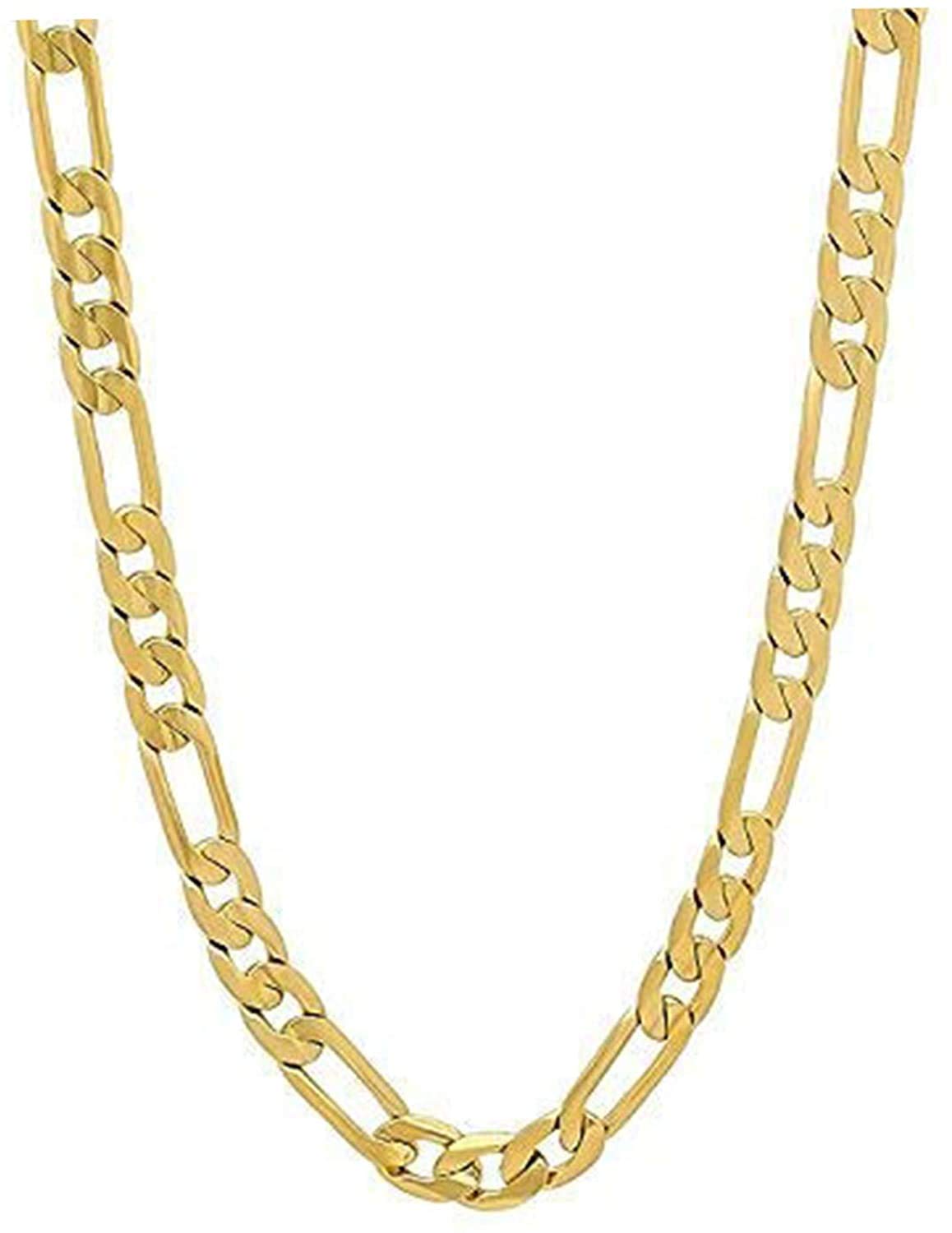 24ct Gold Plated Figaro Necklace Chain for Men Women White Gold Edgy Hip Hop Classic Gift Real Solid Clasp (56.00, Gold)