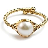 Sunongxin Gold Pearl Ring, Handmade Adjustable Ring with Freshwater Pearl, Vintage Jewelry for Women