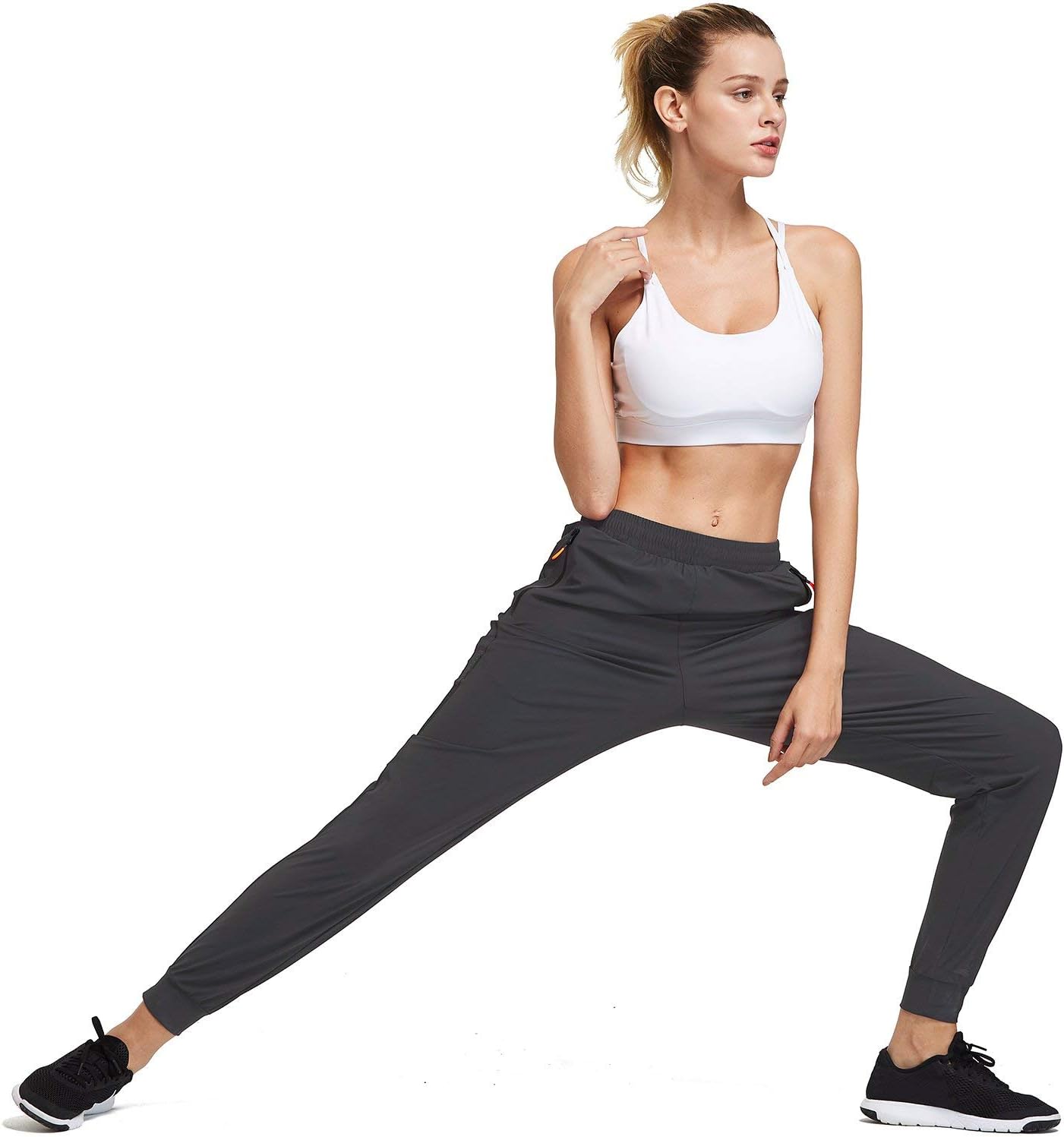BALEAF EVO Women's Athletic Joggers Pants Dry Fit Running Capri Pants Zipper Pockets Lightweight Sports Yoga Track Pants: Clothing