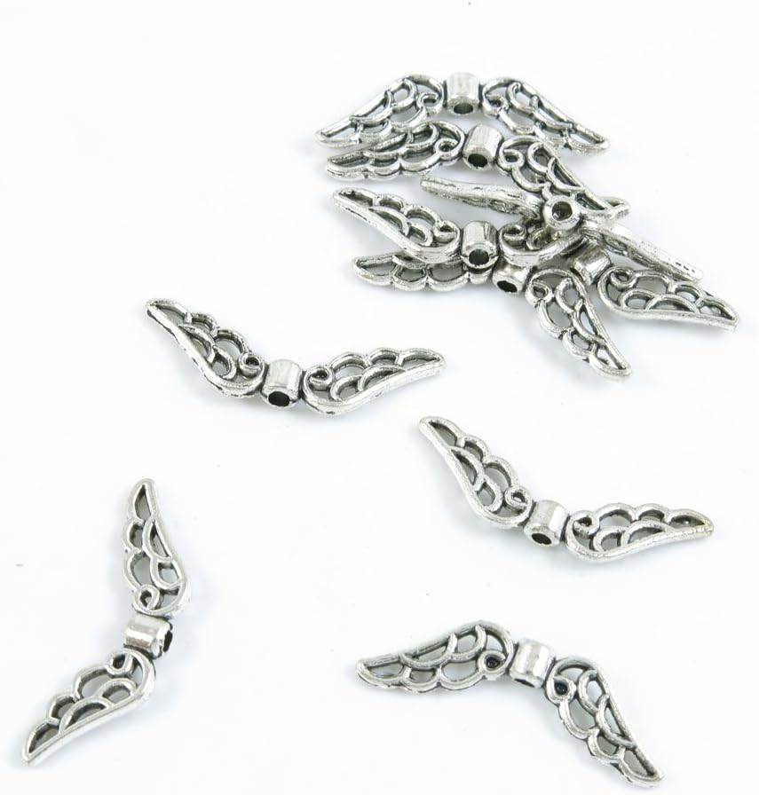 Qty 70 Pieces Antique Silver Tone Jewelry Making Supply Charms Findings Q3KY1 Angel Wings Loose Beads