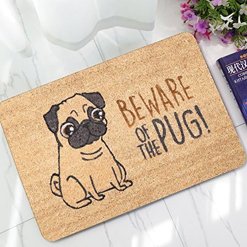 XINGUX Custom beware of the pug Mats Floor Carpet Interior / Outdoor / Front Door / Bathroom Mat Rubber Non-slip Doormat (23.6 L x 15.7 W)