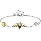 SNOWELLE Bee Bracelet S925 Sterling Silver Honey Bee Adjustable Bracelets Animal Jewelry Gift for Women