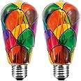 Greeogin Dimmable Stained Glass LED Light Bulb 6W AC120V, 60W Halogen Bulb Equivalent, E26 ST64 Color LED Light Bulbs for Home Party,Festive Atmosphere,Home Lighting,Bedside Lamp,2 Pack