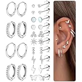 FIASASO Flat Back Gold Earrings for Women Trendy Hypoallergenic Surgical Steel Earrings for Sensitive Ears-20G Cartilage Earring Stacks 14K Gold Plated Small Flatback Stud Hoops Cartilage Earring Set