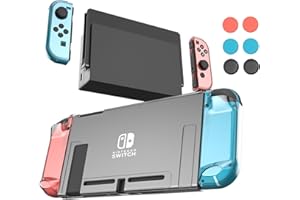 HEATFUN Switch Protector Dockable Case - Clear Hard Shell Cover with Joy-Con Grip TPU, Tempered Glass Screen Protector & Thumb Caps - Protective Accessories Kit for Nintendo Switch Console
