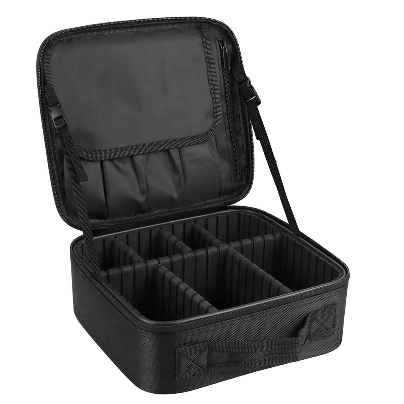 Travel Makeup Bag Organizer, Cosmetic Bag, Portable Cosmetic Case, Makeup Storage Bag, Travel Vanity Beauty Box with Adjustable Compartments, Black
