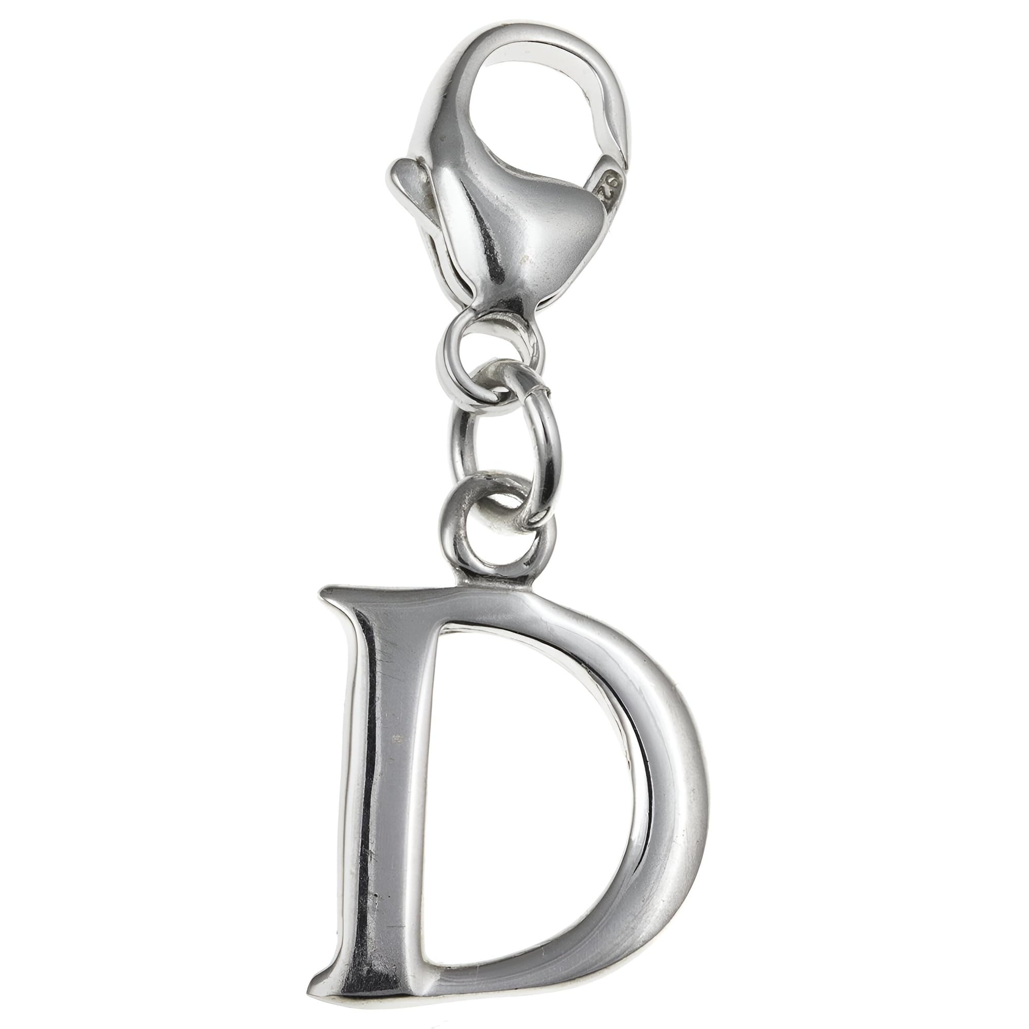 Capital Letter D Alphabet Initial 925 Sterling Silver Clip On Charm Pendant with Lobster Clasp for Women - Plain Polished Letter Charms Compatible with Thomas Sabo Charms Bracelet Necklace