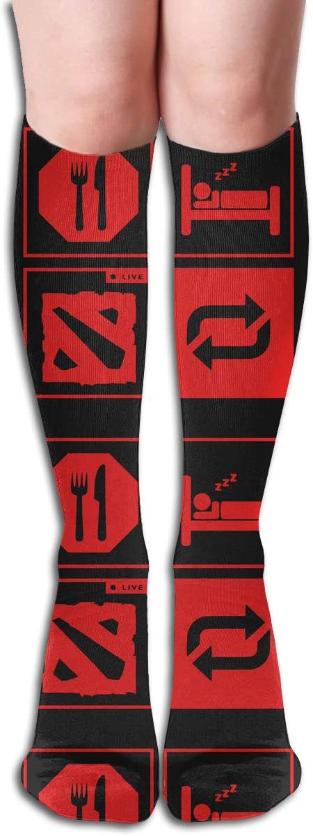 Eat Sleep Dota Design Elastic Blend Long Socks Compression Knee High Socks (50cm) For Sports