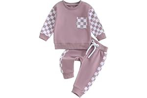 BeQeuewll Baby Girl Clothes Fall Winter Outfits Long Sleeve Sweatsuit Checkboard Sweatshirt and Pants Toddler Infant Clothing
