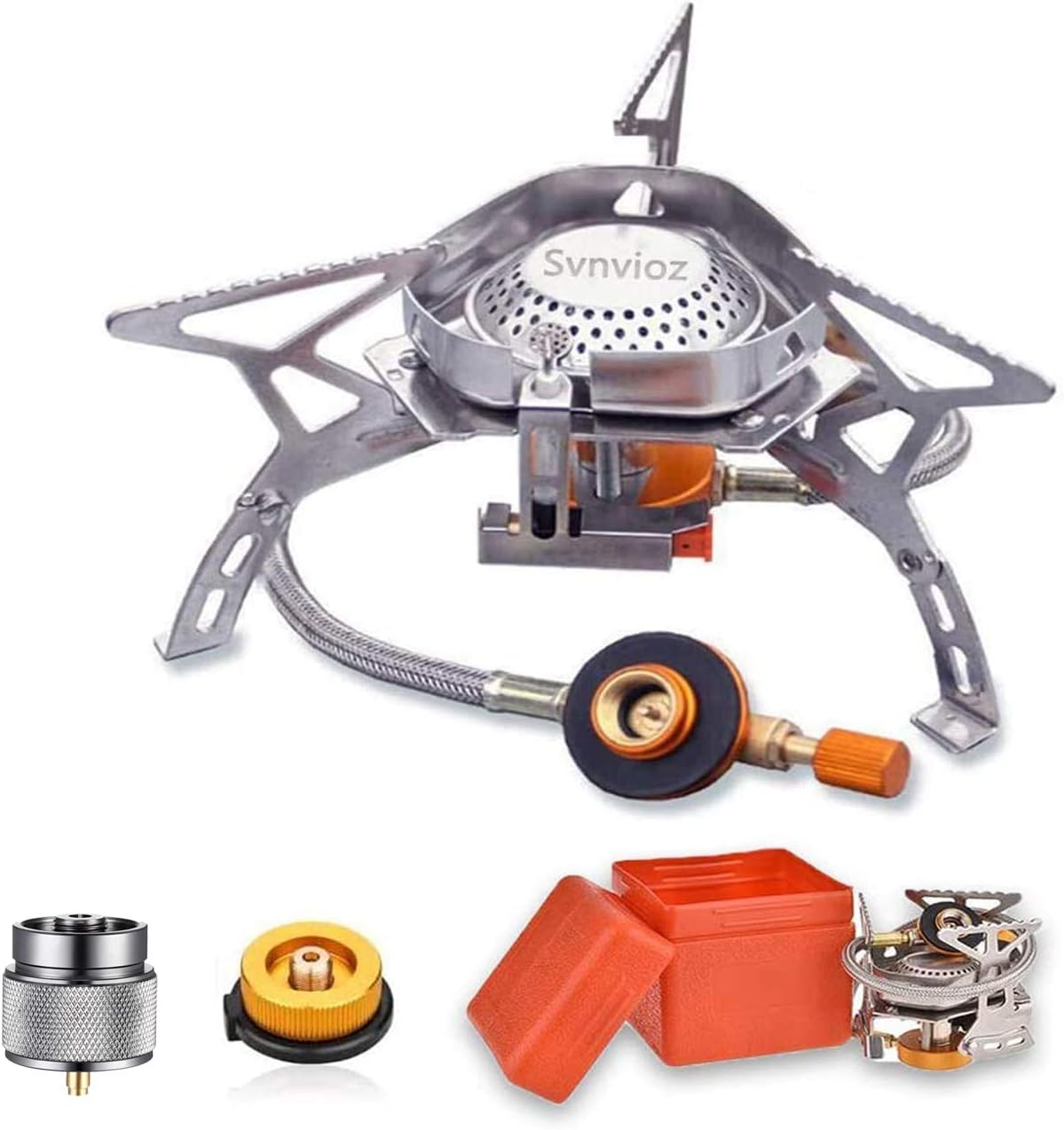 Upgrade Portable Camping Stove Burner, Strong Firepower with Piezo Ignition, 2 Types Propane Butane Stove Adapter, Folding Lightweight Windproof Backpacking Stove for Outdoor Hiking Cooking