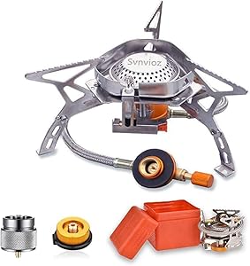 Upgrade Portable Camping Stove Burner, Strong Firepower with Piezo Ignition, 2 Types Propane Butane Stove Adapter, Folding Lightweight Windproof Backpacking Stove for Outdoor Hiking Cooking