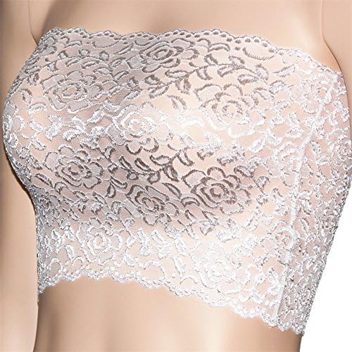 Women's Plus Size Floral Lace Unlined Stretchy Strapless See Through Bandeau Tube Top(BS,XL)
