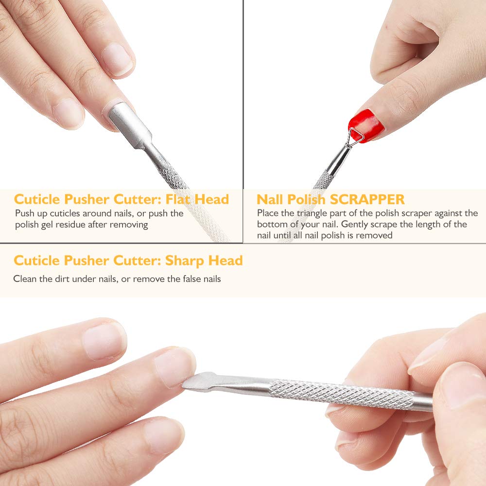 Nail Files and Buffers, Cuticle Pusher Stainless Steel & Cuticle Peeler Scraper, Professional Manicure Tools Set Gel Nail Polish Remover for Acrylic Nails by Tecanne : Beauty