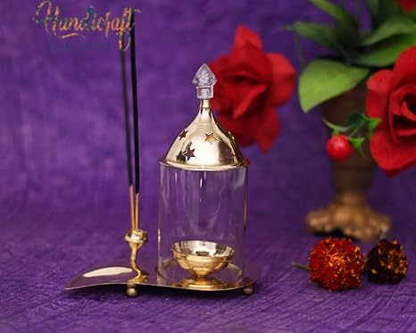 Buy Hhi German Silver Diya Oil Lamp With Agarbatti Stand For Pooja