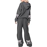 Livtany Women's 2 Piece Outfits Bow Trim Print Hoodie Sweatsuit Sets Oversized Sweatshirt Wide Leg Sweatpants With Pockets